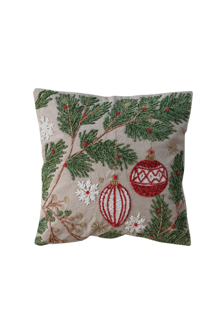 Embroidered Cotton Holiday Pillow with Whimsical Motifs, Main, color, Multicolor