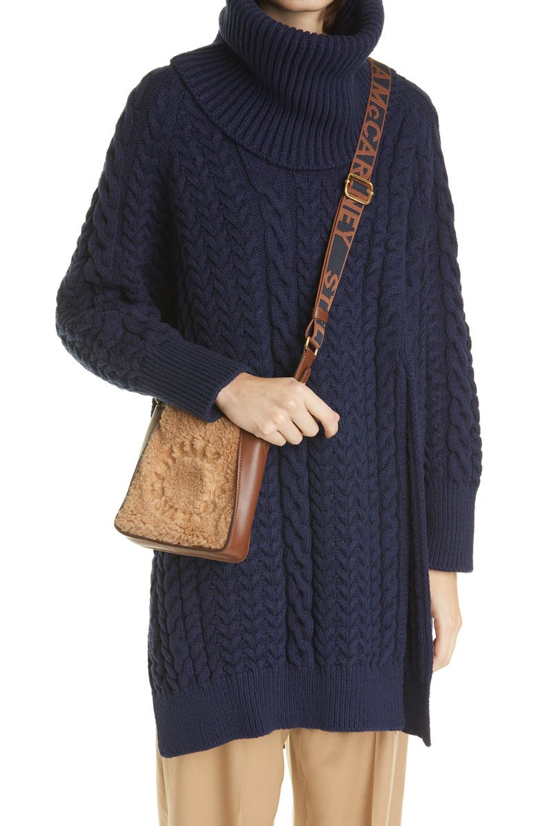 Stella McCartney Mini Faux Shearling & Faux Leather Crossbody Bag, Alternate, color,