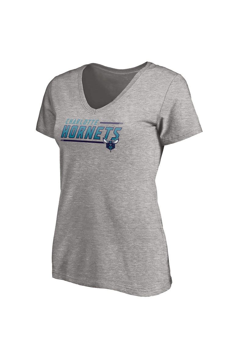 Women's Fanatics Branded Heathered Gray Charlotte Hornets Plus Size Mascot In Bounds V-Neck T-Shirt, Alternate, color, Heather Gray