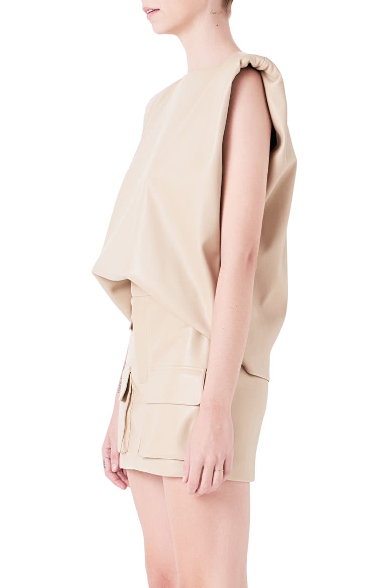 Padded Shoulder Blouson Top, Alternate, color, TAUPE