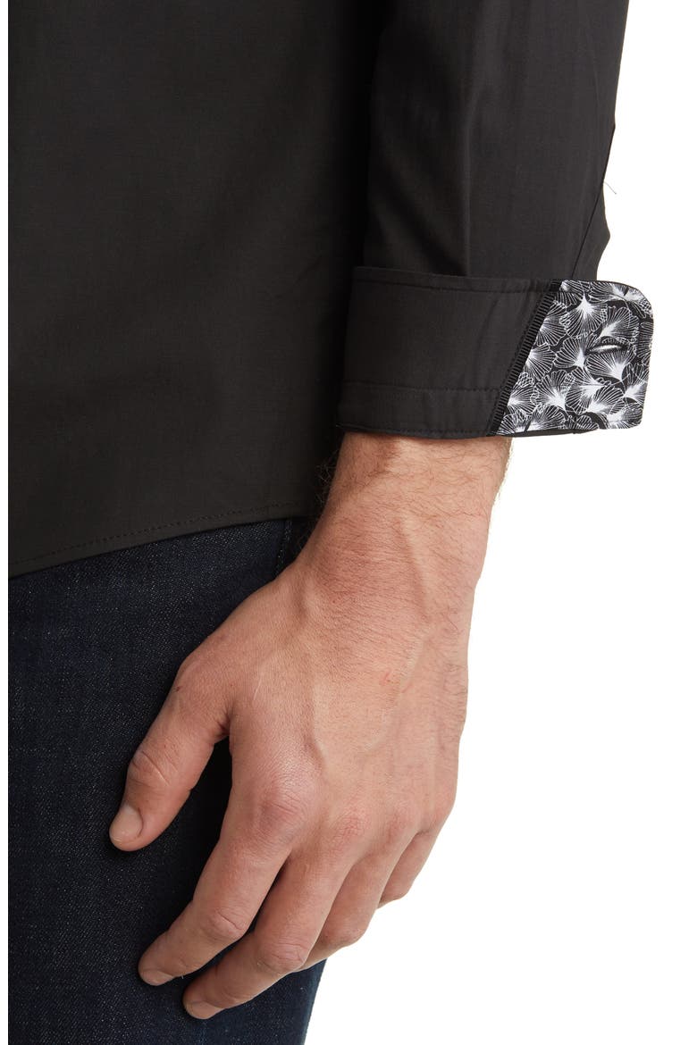 Solid Cotton & Lyocell Button-Up Shirt, Alternate, color, BLACK