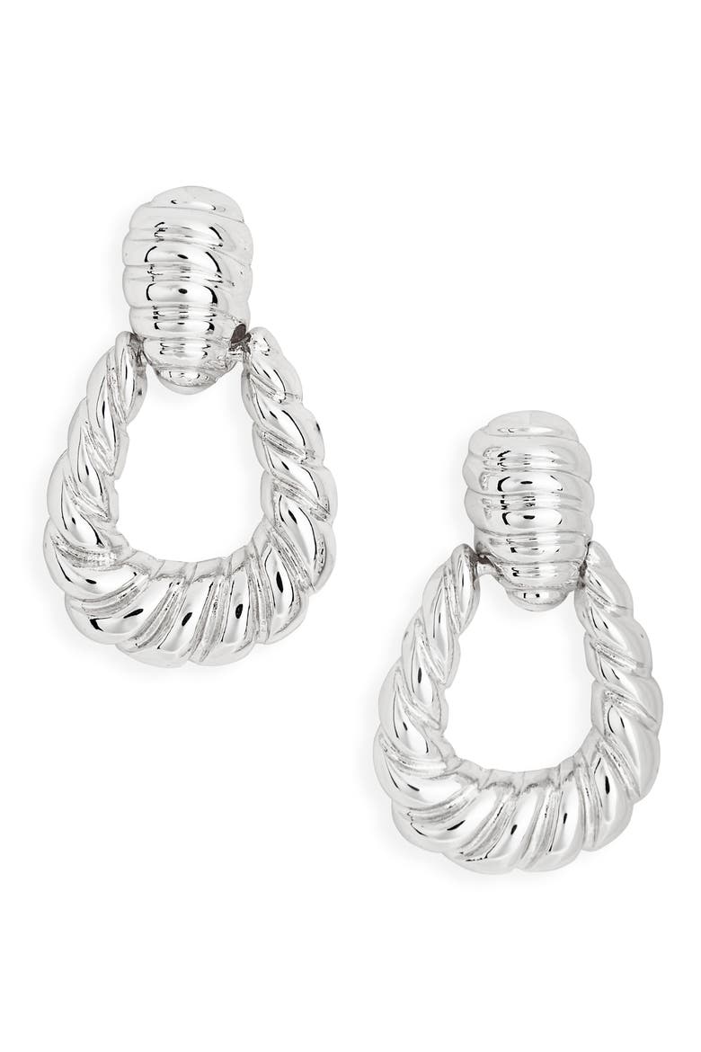 Ribbed Doorknocker Stud Earrings, Main, color, SILVER