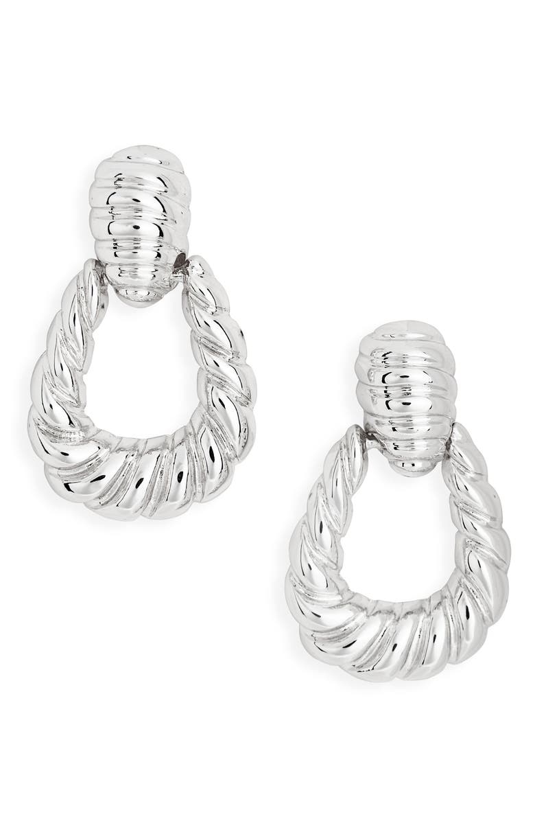 NORDSTROM RACK Ribbed Doorknocker Stud Earrings, Main, color, Silver