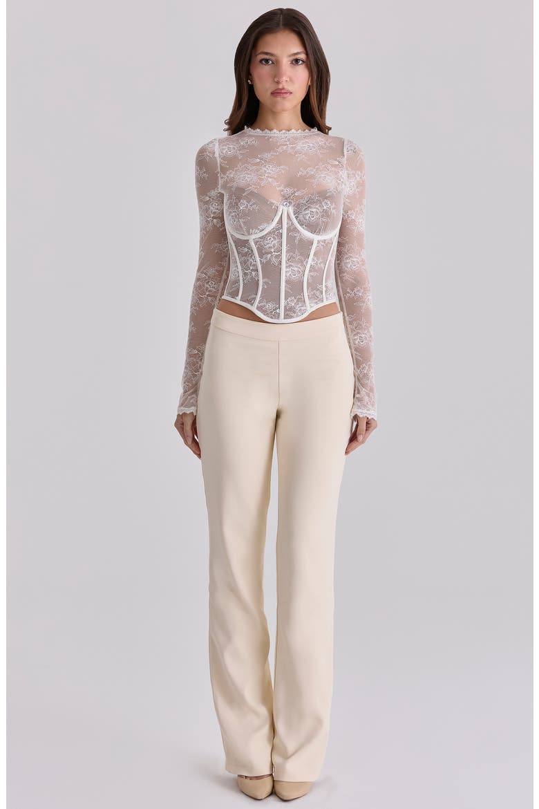 Zoe Long Sleeve Lace Crop Corset Top, Alternate, color, VINTAGE IVORY