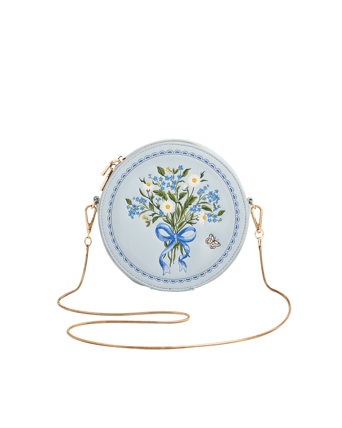 Fable England Isabel Floral Bow Embroidered Circle Purse, Main, color, Light/Pastel Blue