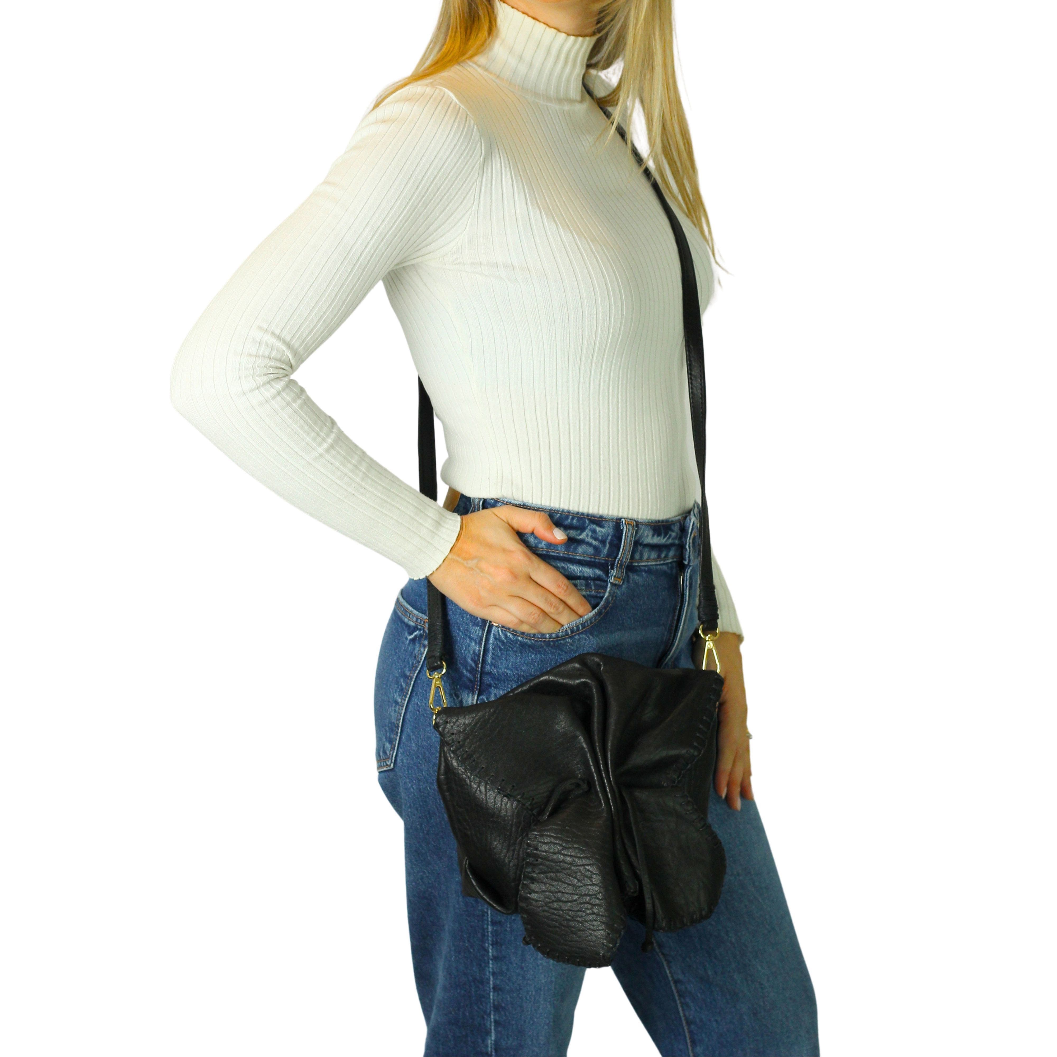 Carlos Falchi Medium Butterfly Lambskin Bag, Alternate, color, Black Obsidian