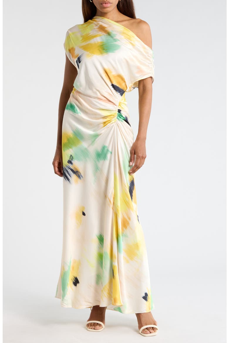 Penny Ruched One-Shoulder Maxi Dress, Main, color, FLORAL MULTI