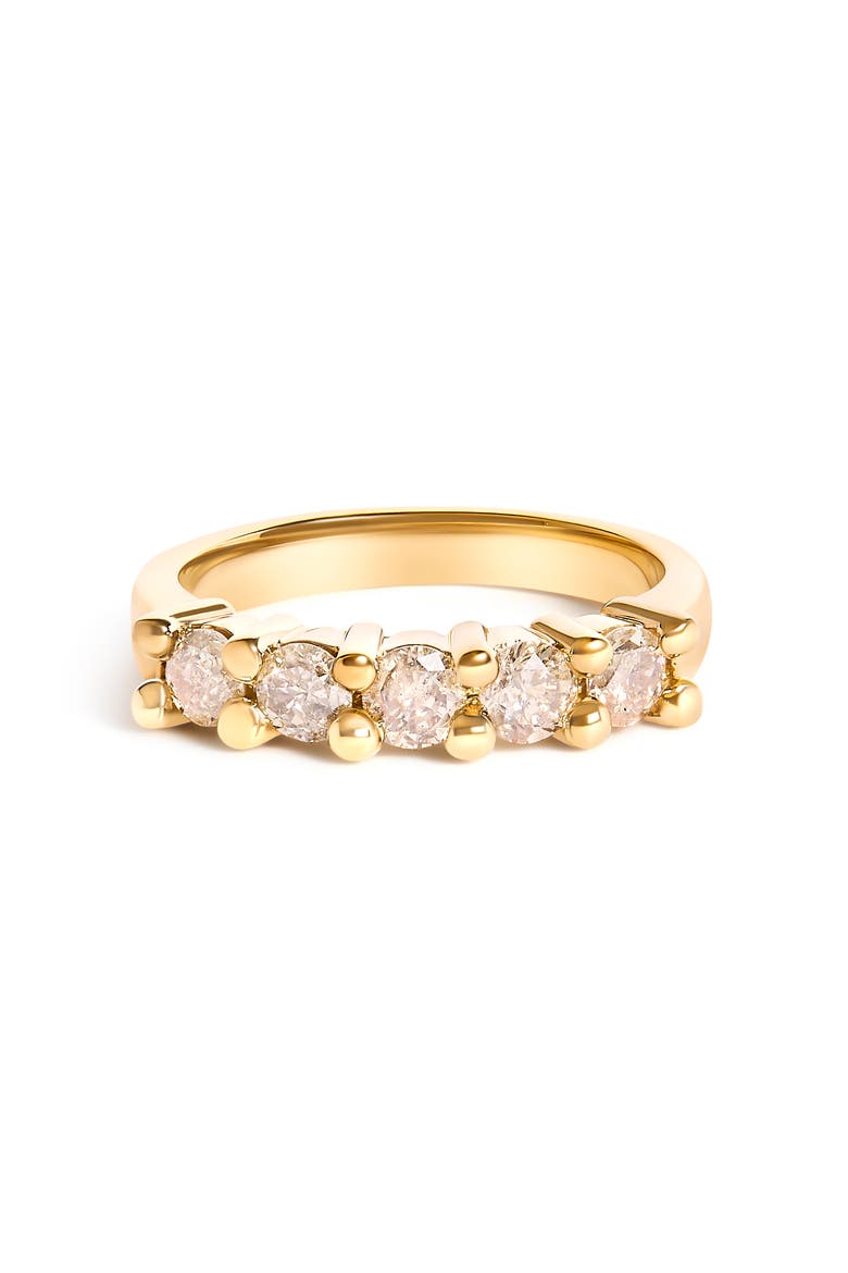 Silver 1.0 Cttw Round Diamond 5 Stone Band Ring, Main, color, Yellow