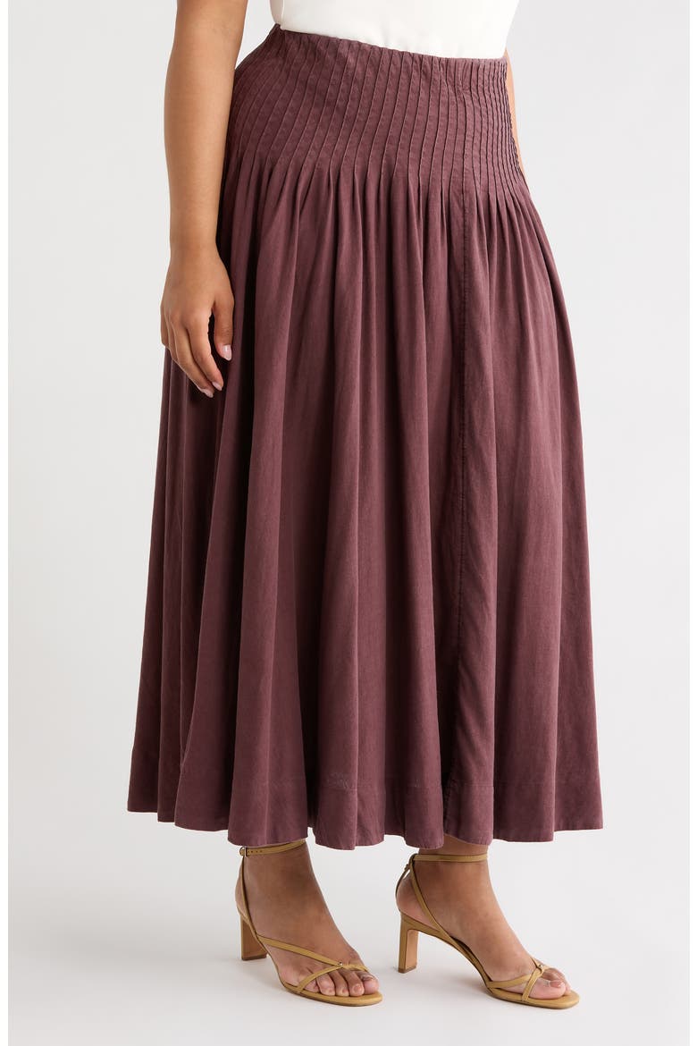 Pleated Linen Blend Maxi Skirt, Alternate, color, BROWN MALICACIA