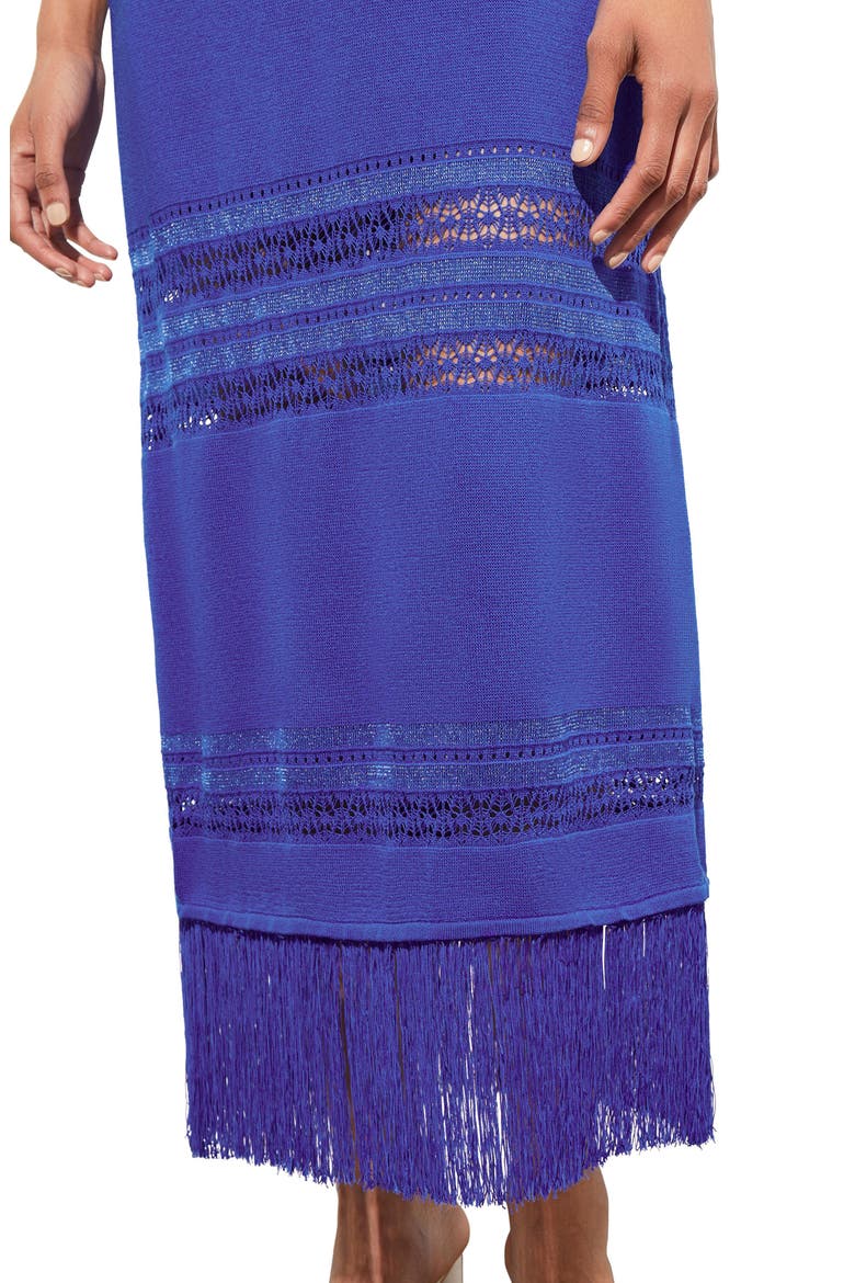 Fringe Hem Pointelle Maxi Sweater Dress, Alternate, color, SAPPHIRE SEA