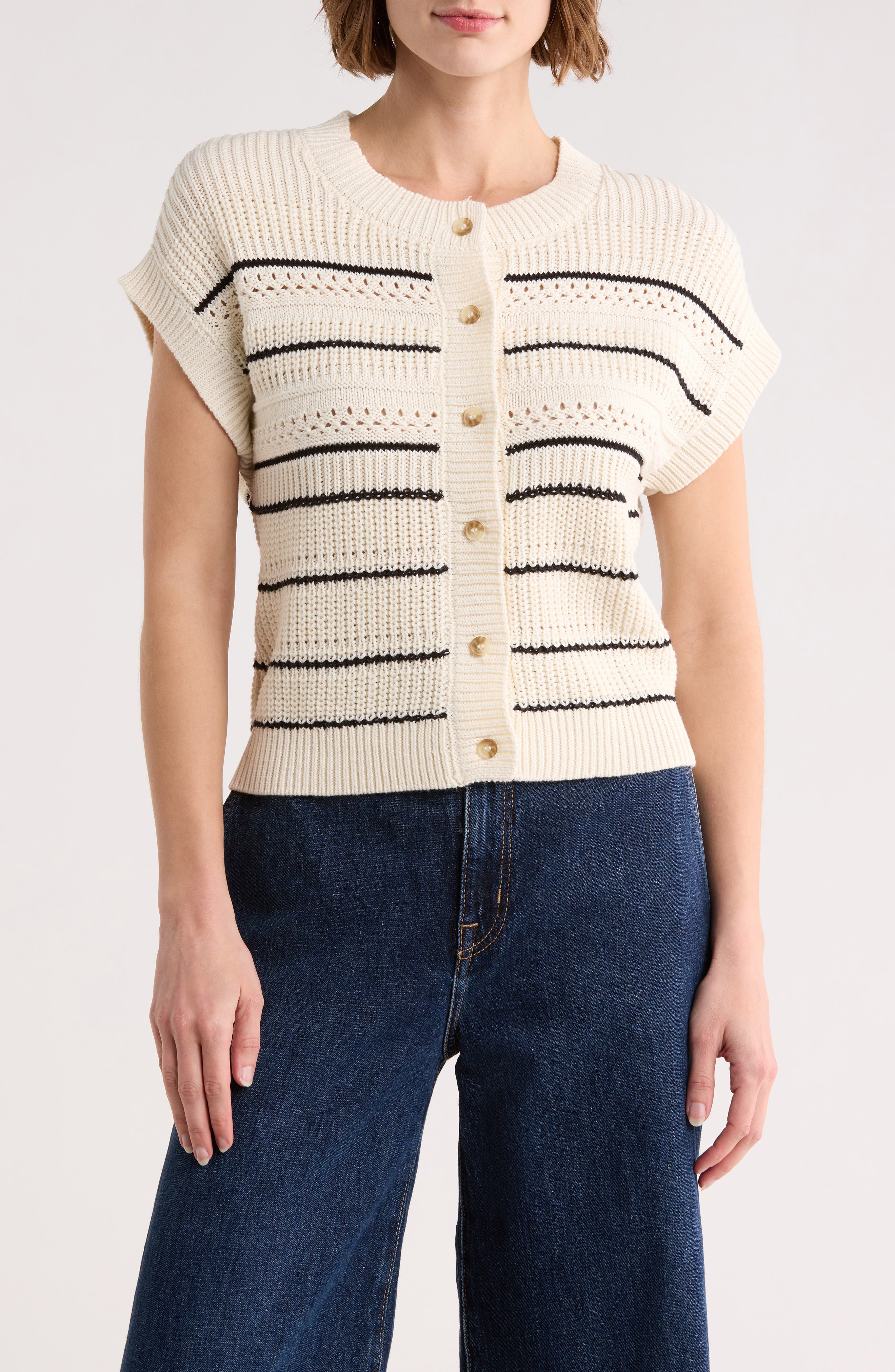 Stripe Knit Button Front Top - image 3