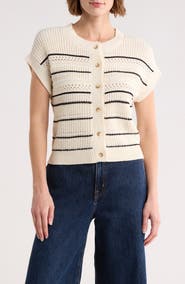 Blu Pepper Stripe Knit Button Front Top
