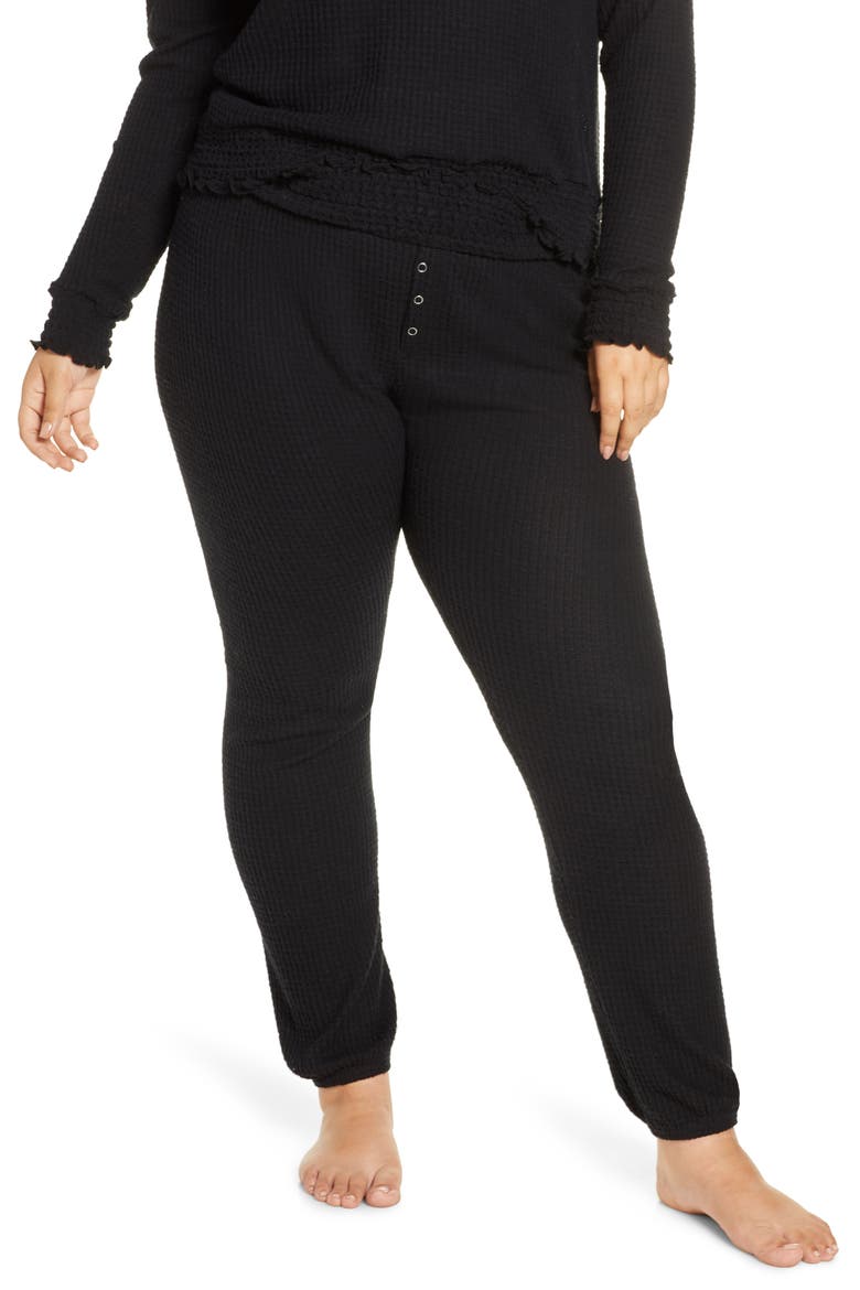 Smocked Thermal Jogger Pants, Main, color, BLACK