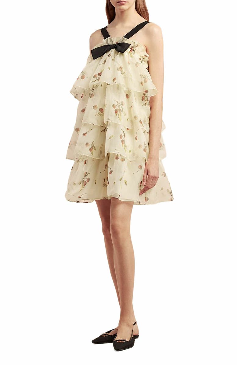 Rebecca Taylor Cherry Tiered Organza Dress, Main, color, Cherry Print Ivory Combo