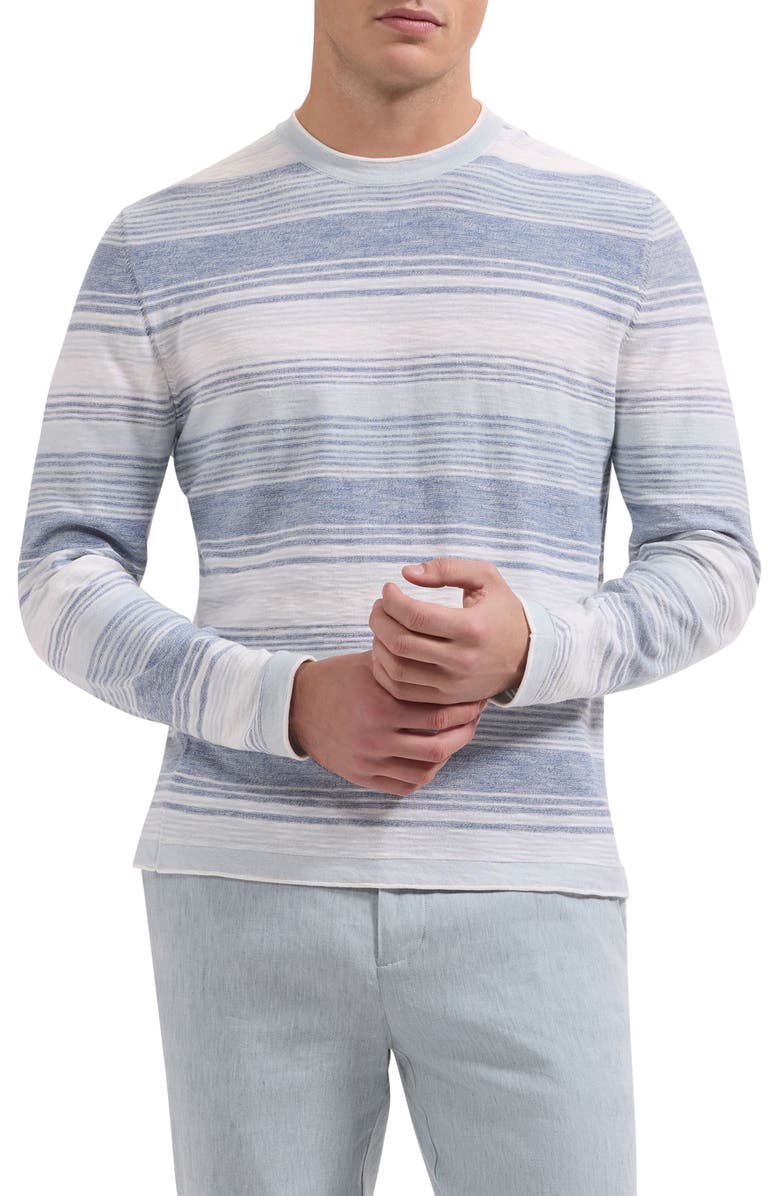 Bugatchi Stripe Cotton Crewneck Sweater, Main, color, Cobalt