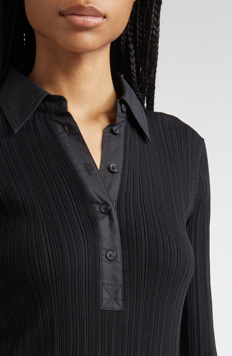 TOTEME Half Placket Long Sleeve Knit Polo, Alternate, color, Black