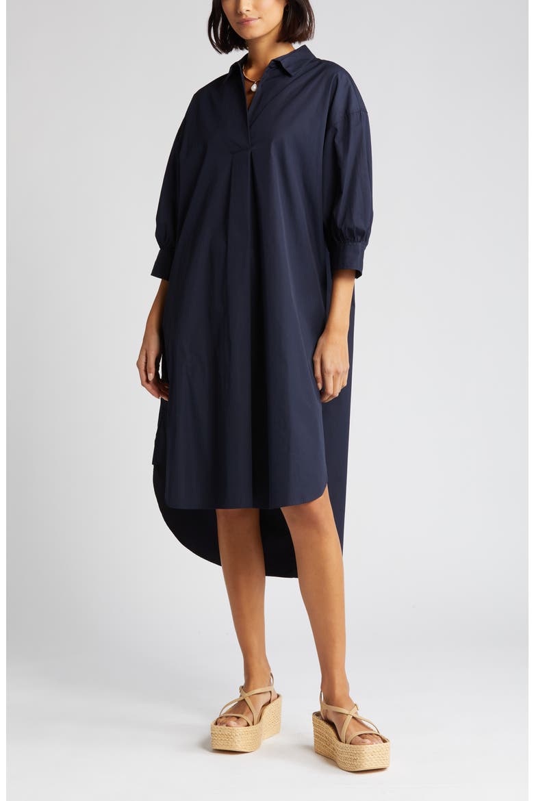 Oversize Three-Quarter Sleeve Shirtdress, Alternate, color, NAVY NIGHT