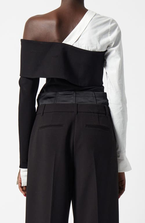 French Connection Xia Mixed Media One-shoulder Top In 01-blackout