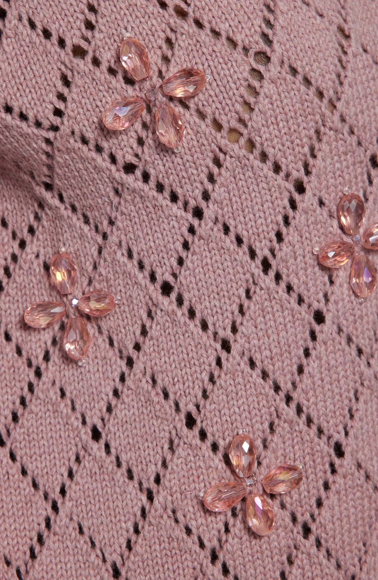 Golden Goose Embellished Pointelle Crop Cotton V-Neck Cardigan, Alternate, color, Twilight Mauve