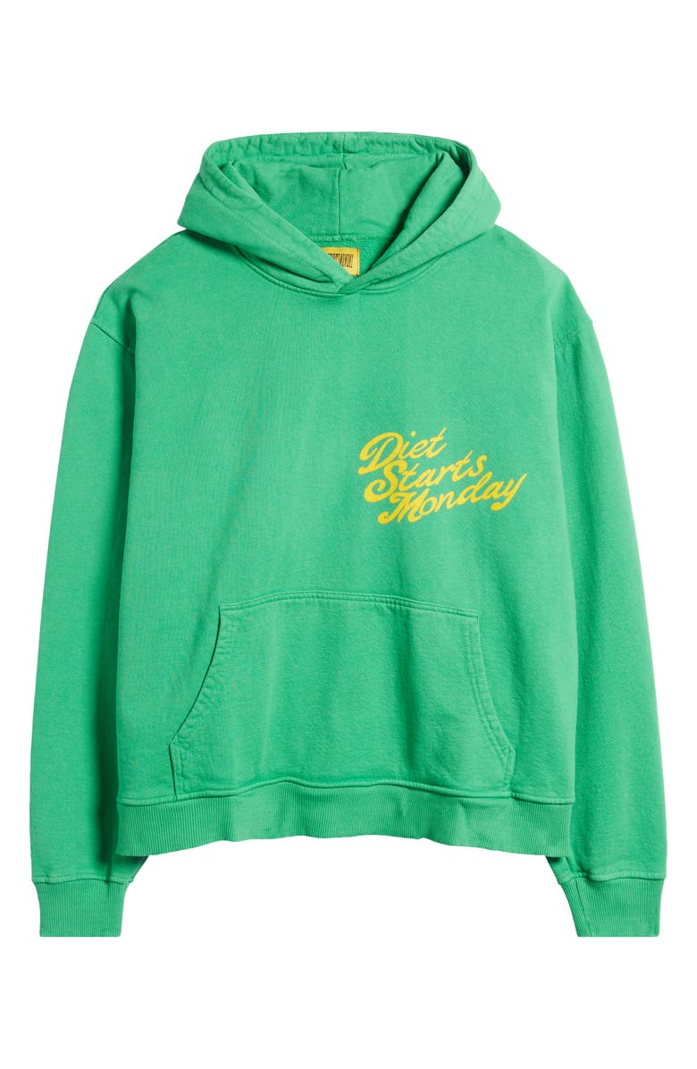 DIET STARTS MONDAY Overlap Script Logo Cotton Graphic Hoodie, Alternate, color, 