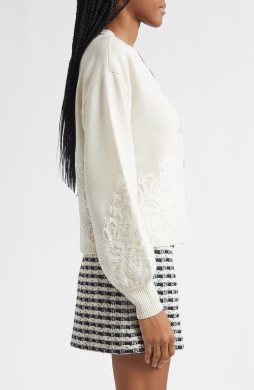 Ramy Brook Perry Lace Accent Wool & Cashmere Cardigan In White