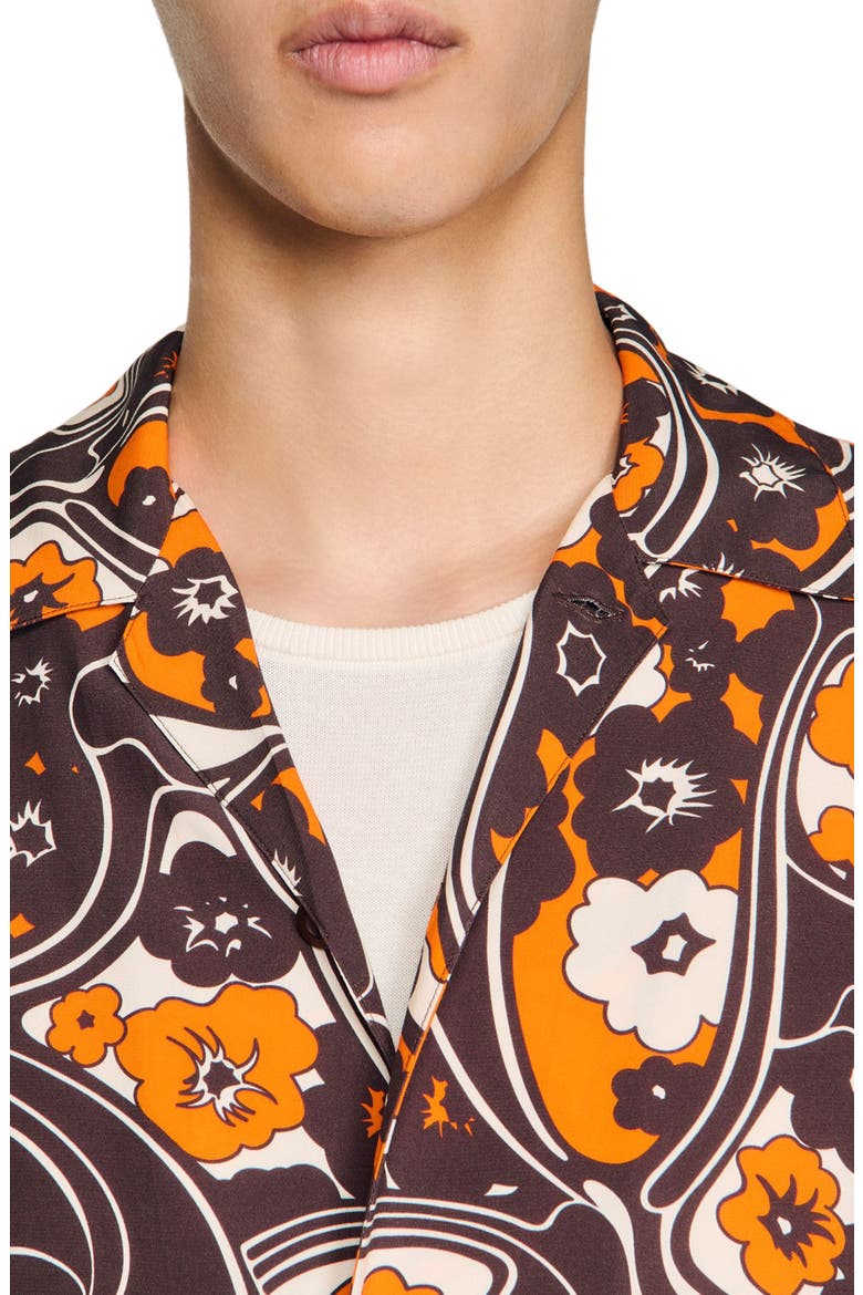 Loose-fit print shark collar shirt, Alternate, color, Black brown