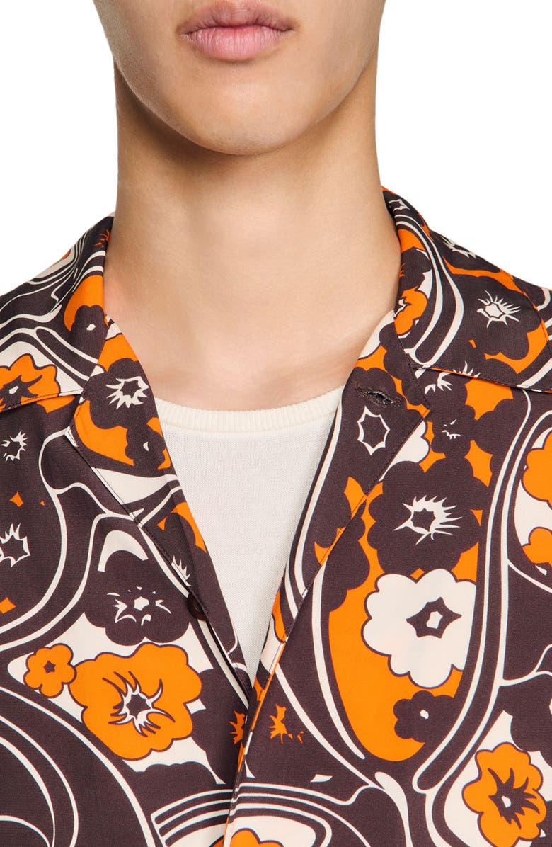 SANDRO Loose-fit print shark collar shirt, Alternate, color, Black Brown