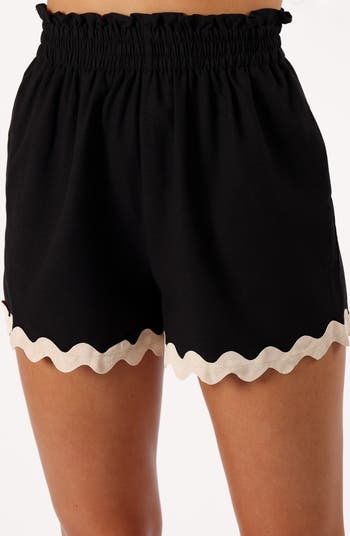 Katy Scalloped Trim Cotton & Linen Crop Tank & Shorts Set