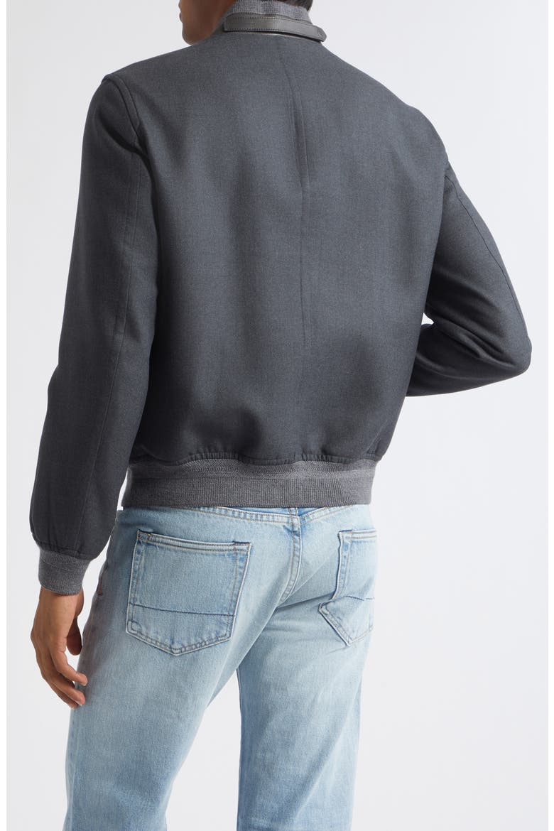 Two-Way Zip Lightweight Wool & Silk Bomber Jacket, Alternate, color, TAR GREY MELANGE