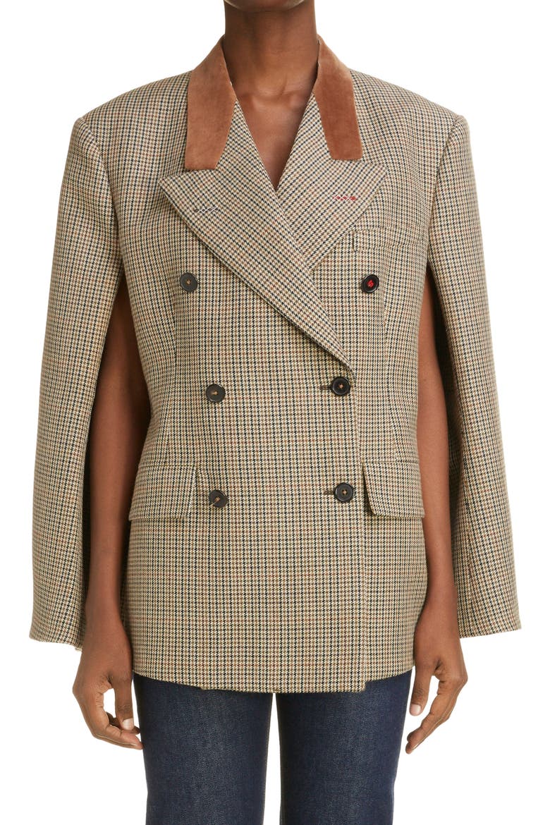 Microhoundstooth Check Virgin Wool Cape Blazer, Main, color, BROWN/ CAMEL CHECK