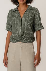 KUT from the Kloth Rebel Printed Knot Front Linen Blend Top