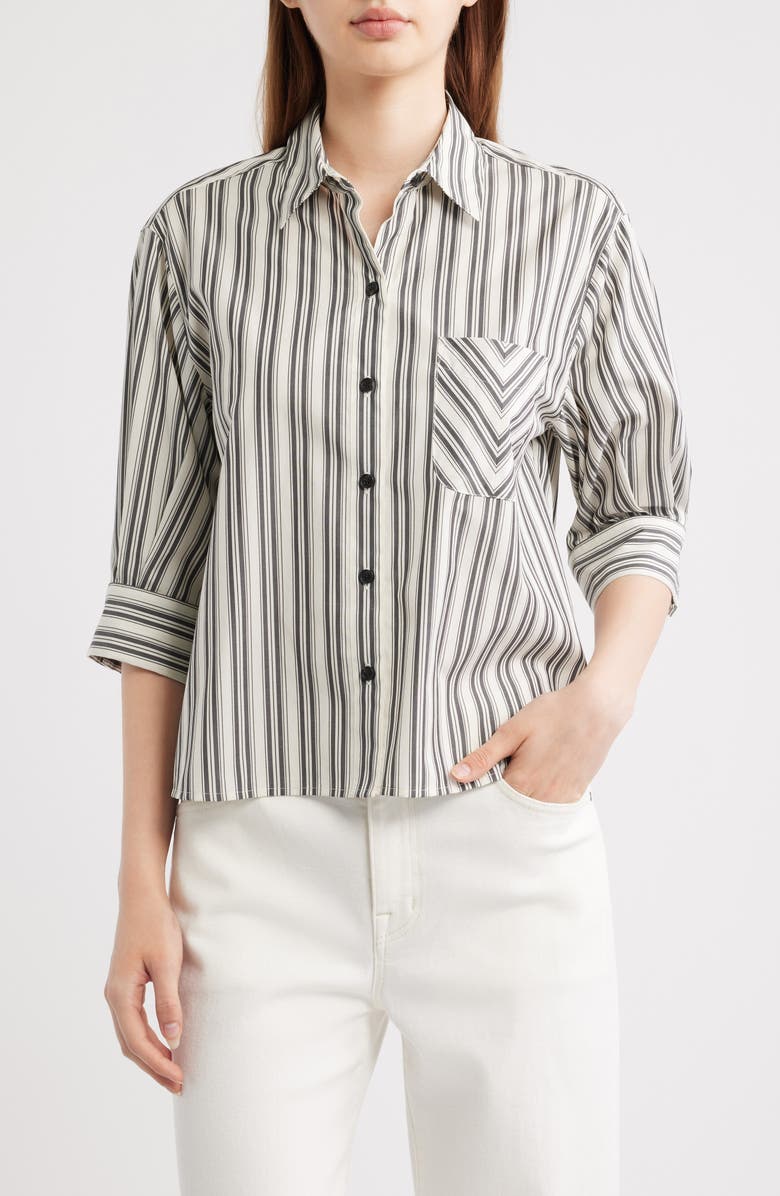 rag & bone Lucia Stripe Cotton Poplin Button-Up Shirt, Main, color, Charcoal Stripe