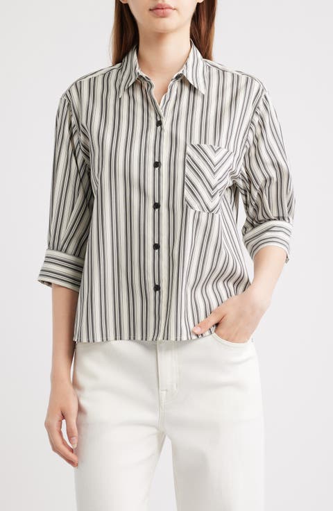 Lucia Stripe Cotton Poplin Button-Up Shirt