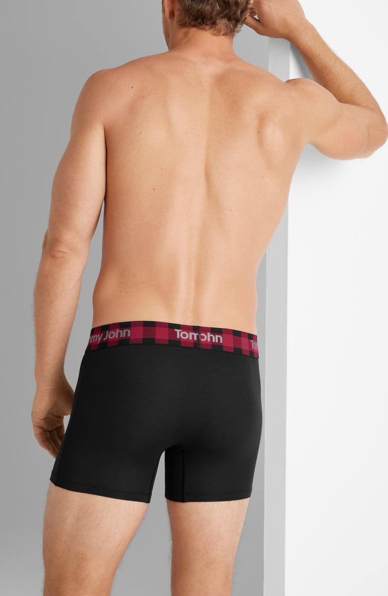 Tommy John Second Skin 4-Inch Boxer Briefs, Alternate, color, Black Plaid Rhubarb