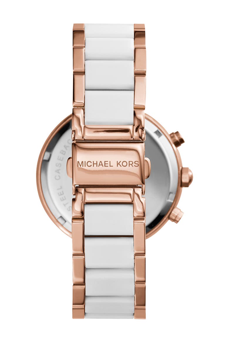 'Parker' Blush Acetate Link Chronograph Watch, 39mm, Alternate, color, ROSE GOLD