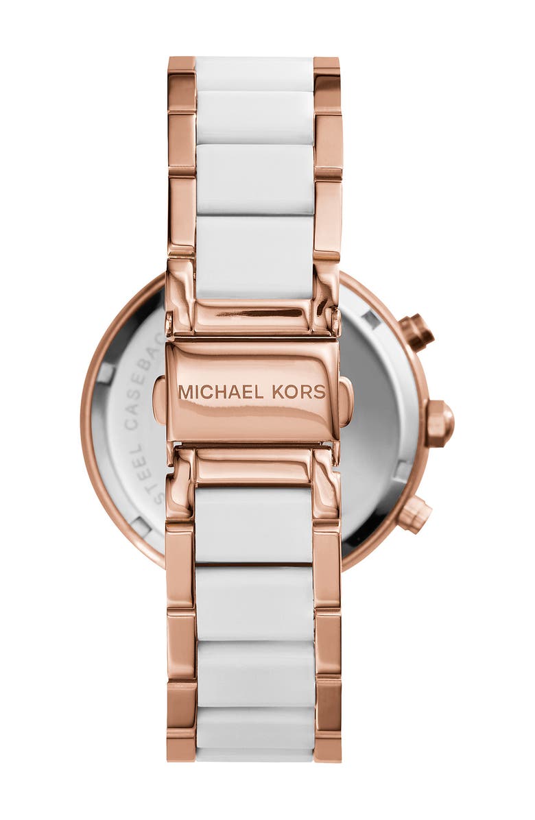 Michael Kors 'Parker' Blush Acetate Link Chronograph Watch, 39mm, Alternate, color, 