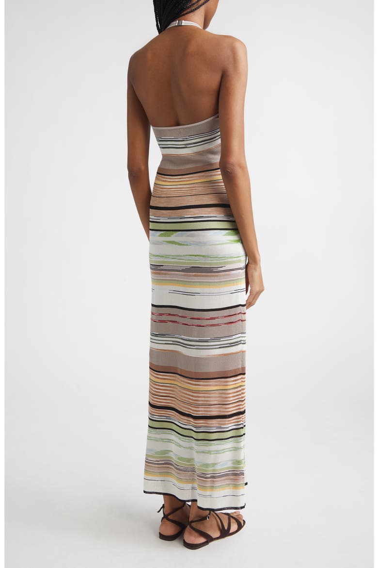 Flame Space Dye Stripe Knit Halter Neck Dress, Alternate, color, GREEN BROWN TONES
