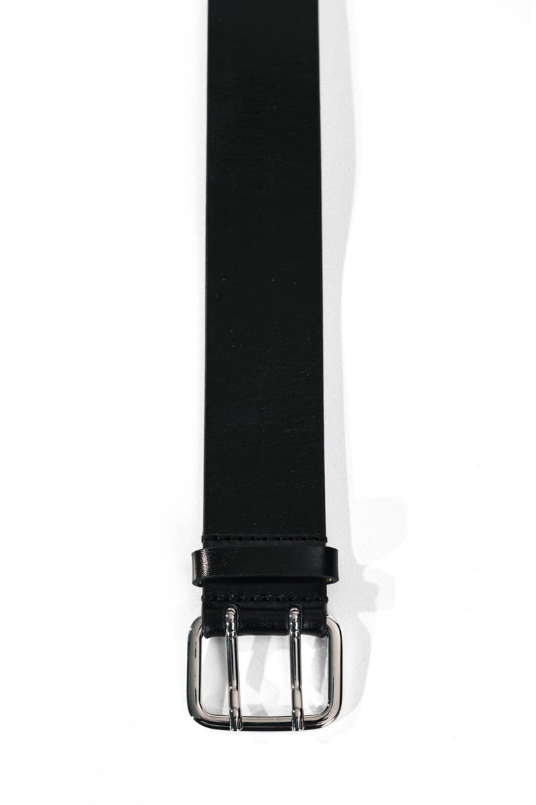 Mini Hutch Leather Belt, Alternate, color, BLACK/ SILVER