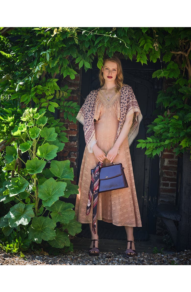 Fable England Aurora Tales Peach Square Scarf, Alternate, color, Chocolate & Peach