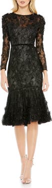 Mac Duggal Floral Appliqué Long Sleeve Cocktail Dress
