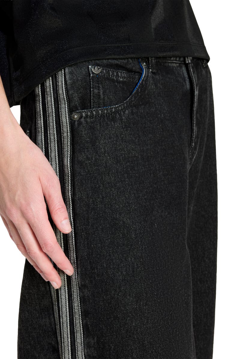 adidas Originals Firebird 3-Stripes Wide Leg Jeans, Alternate, color, True Black Denim