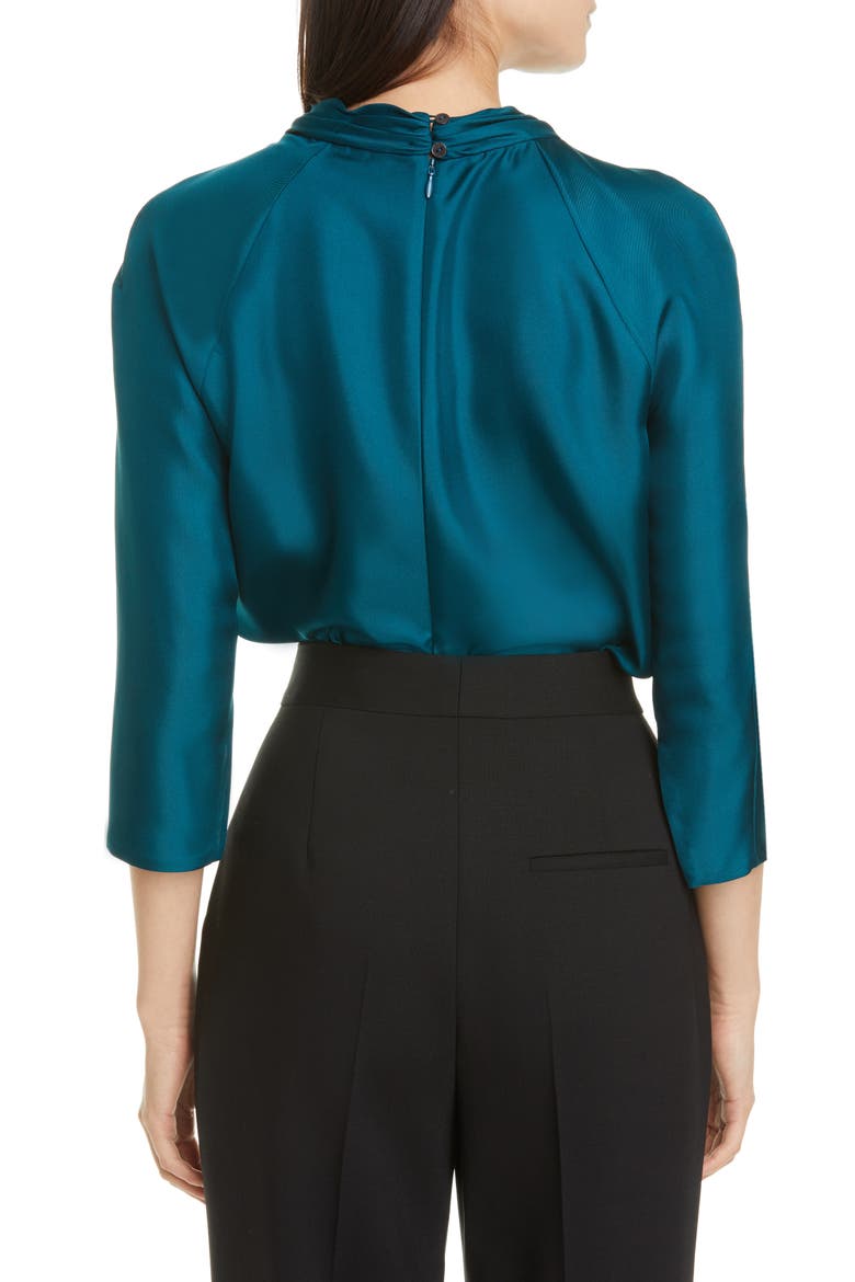 Star Twist Neck Silk Blouse, Alternate, color, TEAL