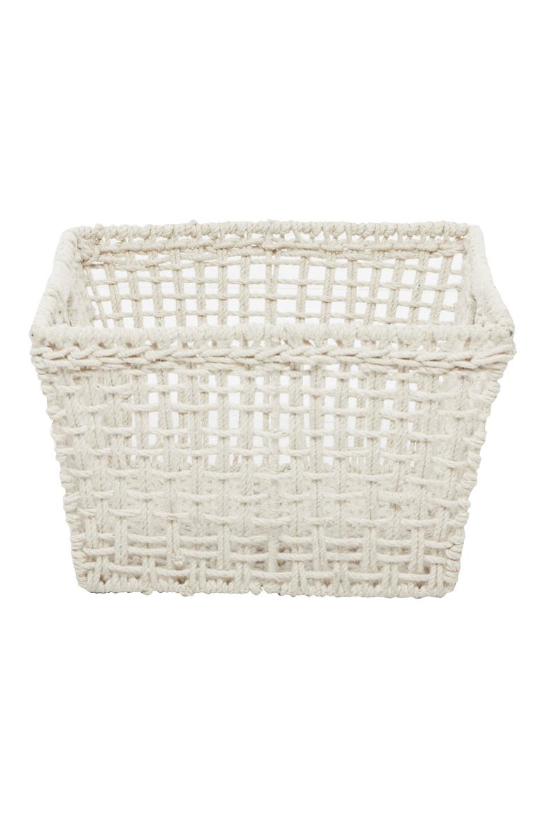 White Cotton Bohemian Storage Basket with Handles, Alternate, color, WHITE