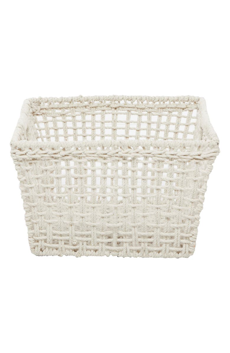 GINGER BIRCH STUDIO White Cotton Bohemian Storage Basket with Handles, Alternate, color,