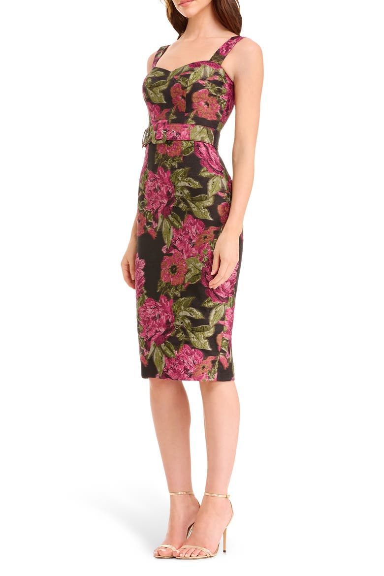 Nicole Floral Jacquard Cocktail Midi Dress, Alternate, color, PINK ROSE MULTI