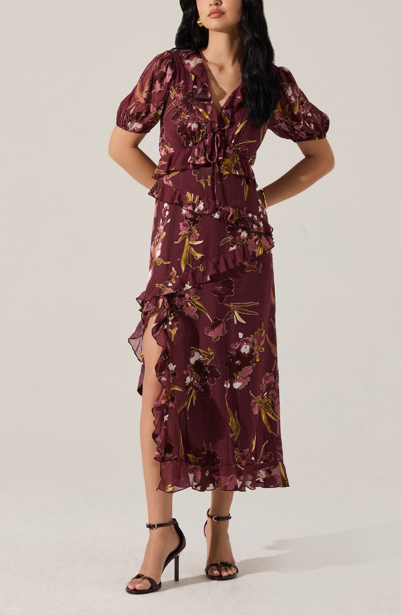 ASTR the Label Bennet Floral Tiered Dress, Alternate, color, Wine Floral