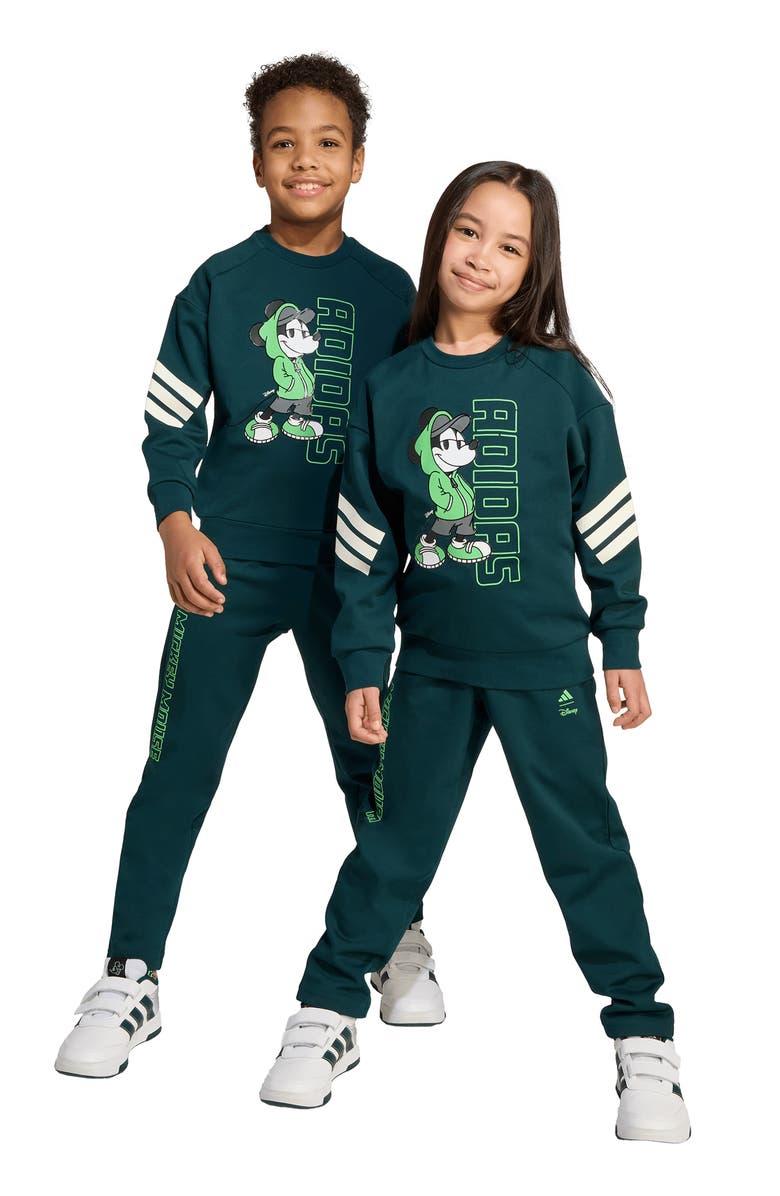adidas Originals x Disney Kids' Mickey Crewneck Sweatshirt & Joggers Set, Alternate, color, Aurivy/Lim