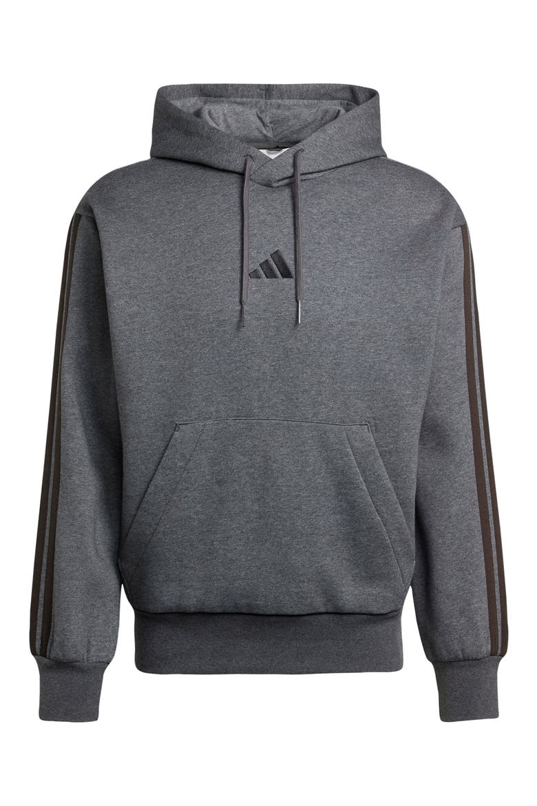 Essentials 3-Stripes Fleece Hoodie, Alternate, color, DARK GREY HEATHER/ BLACK