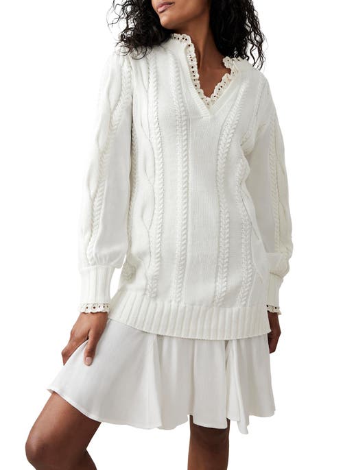 Mint Velvet Cable Knit Gathered Hem Mini Dress In White