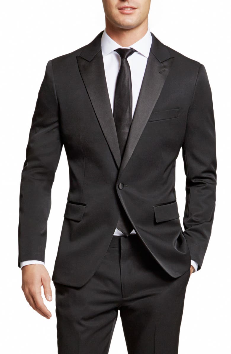 Bonobos Slim Fit Flat Front Wool Tuxedo Trousers, Alternate, color, 